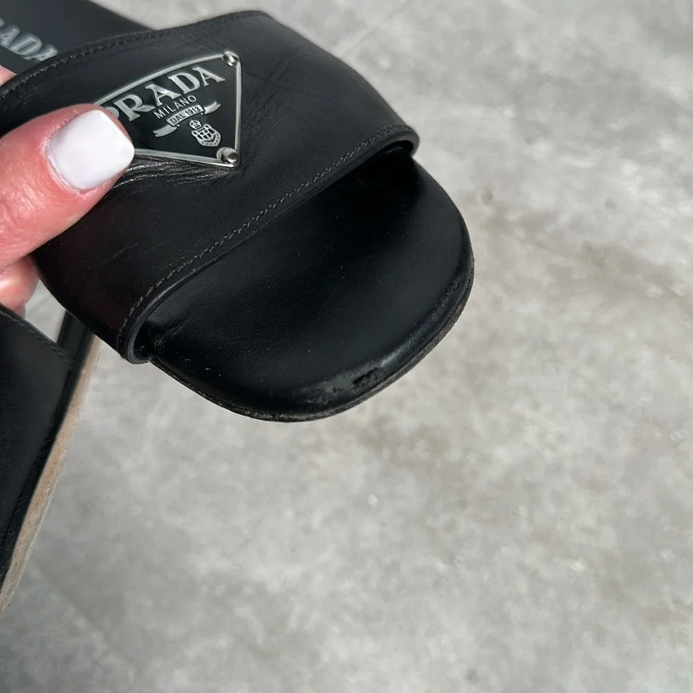 Prada Black Logo Slides Size 39.5 - Picture 4 of 6